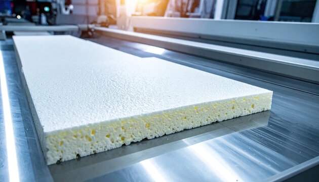 Rigid foam board insulation panel showing its closed-cell core in cross-section
